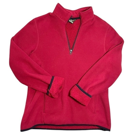 Eddie Bauer 2000’S Red 1/2 Zip Fleece Pullover Cozy Sweatshirt Size Small - Picture 11 of 16